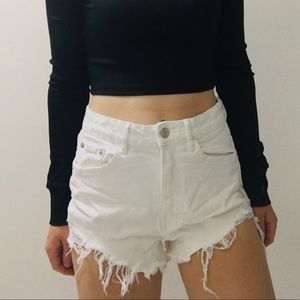 Zara High Rise White Denim Shorts